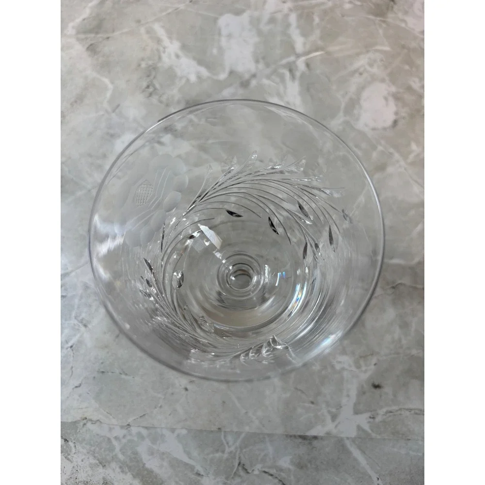 Vintage Etched Crystal Wine Goblet Floral Wheat Design Ball Stem 5.5 Inch‎